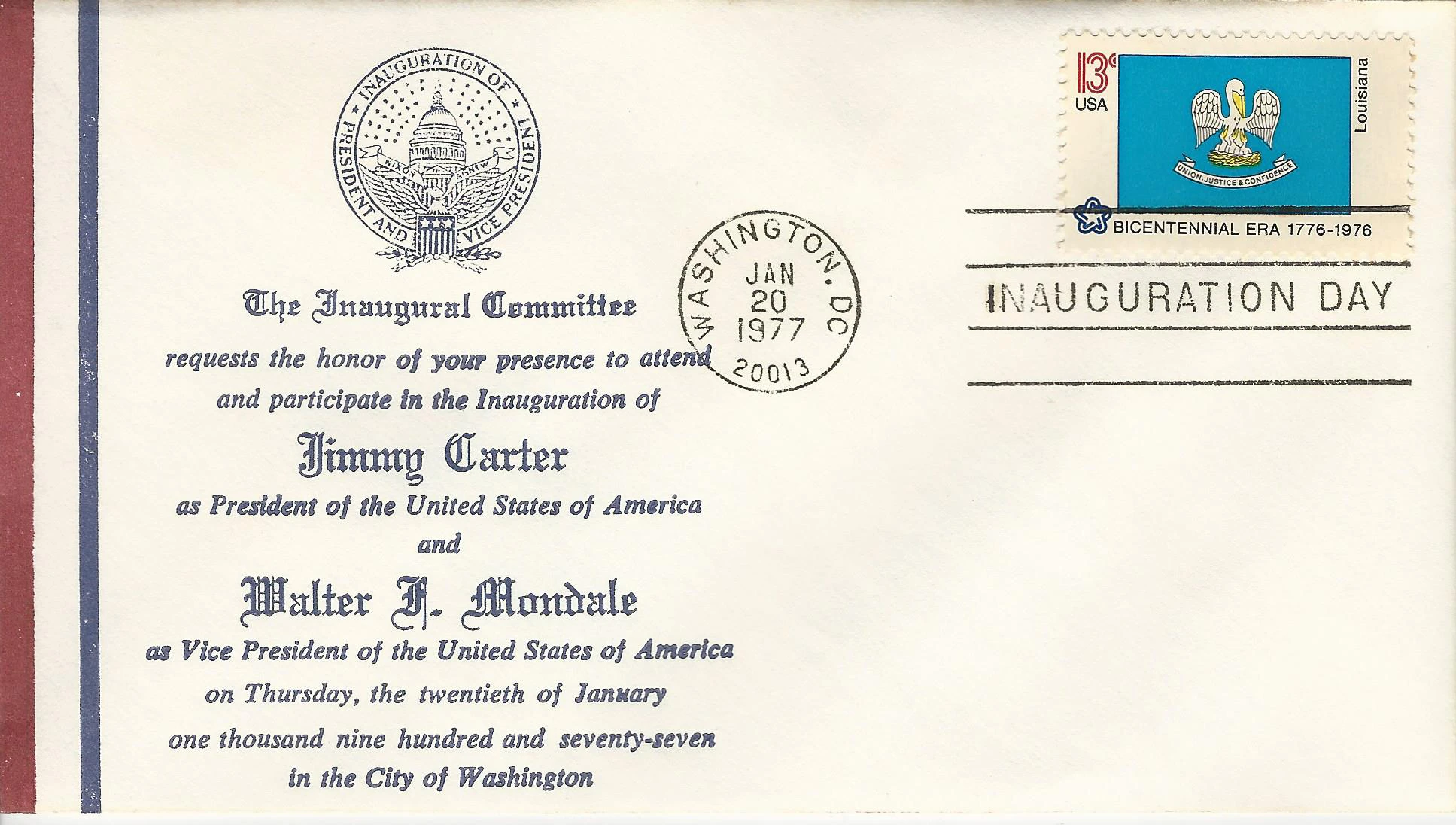 Inauguration Jimmy Carter & Walter Mondale Postmark #1:&hellip;